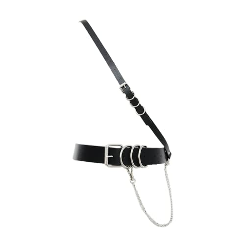 Women's Punk Leather Belt with Detachable Chain,Vintage Costume Accessories (A_Black2), Silver