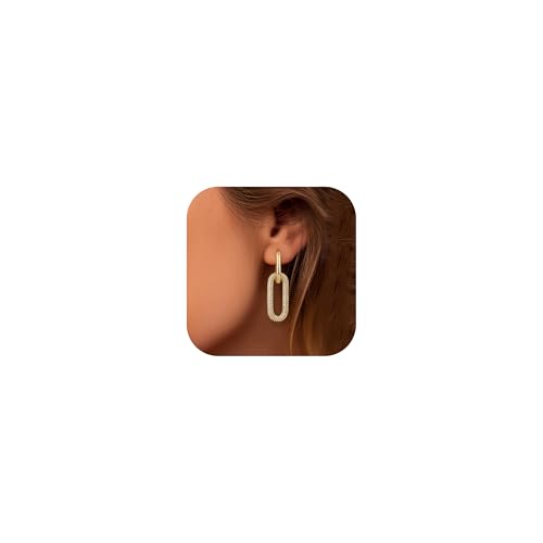 Adramata   Pendientes para mujer, oro de 14 quilates, pendientes de fantasía, pendientes de cadena con eslabones y pendientes de aro de oro para mujer, Cobre Acero inoxidable