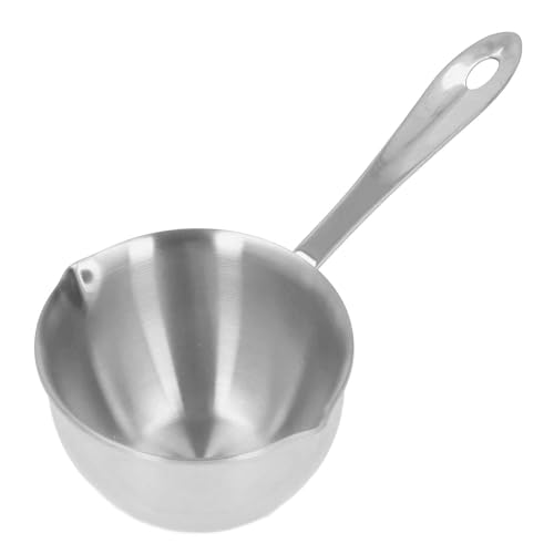 Stainless Steel Butter Warmer, 10cm Milk Warmer Pot, Tea Coffee Boiling Pot Mini Saucepan Small Sauce Pan with Pour Spout for Kitchen(Silver)