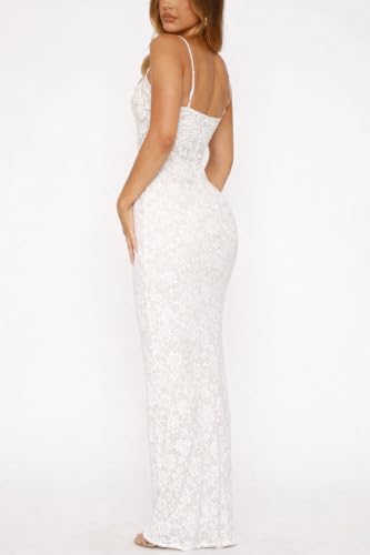 Image of Women's Lace Maxi Dress Spaghetti Strap Slim Fit Sleeveless Gown with Lace Bust for Evening & Party