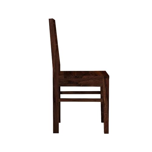 Image of 3 Line Wooden Dining Chairs Set of 2 for Kitchen & Dining Room, Two Seats, Solid Sheesham Wood, Walnut Finish