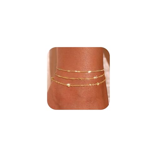 Decholly Ankle Bracelet for Women - 14K Gold Plated Ankle Bracelets Waterproof Beads Anklet Bracelets for Women