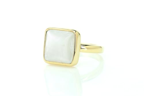 Square Mother of Pearl Bezel Set Stacking Ring - 14k Gold Handmade Gemstone Jewelry
