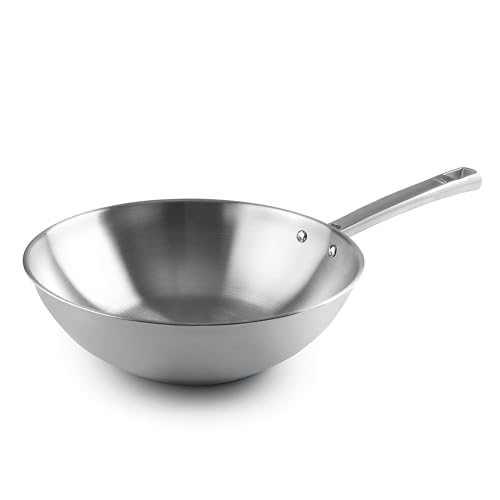 LACOR - 45828 - Wok Foodie, Acero Inoxidable 18/10, Mango Ergonómico, Fondo...