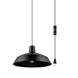 Globe Electric Barnyard 1-Light 16 in. Industrial Warehouse Matte Black Plug-In Pendant