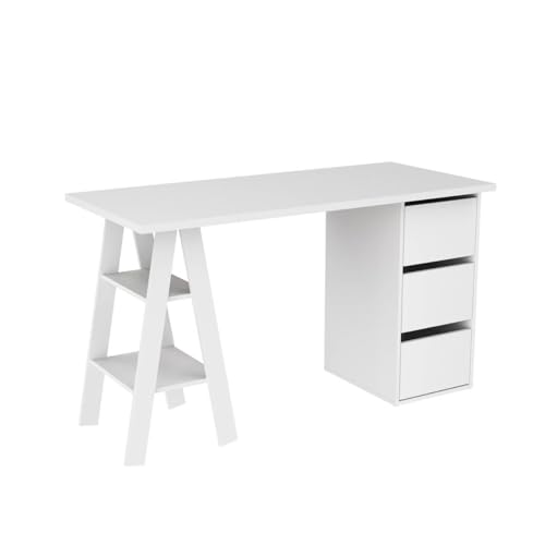 Móvel Bento, Mesa Escrivaninha 3 Gavetas e Cavalete 135Cm Branco Móvel Bento