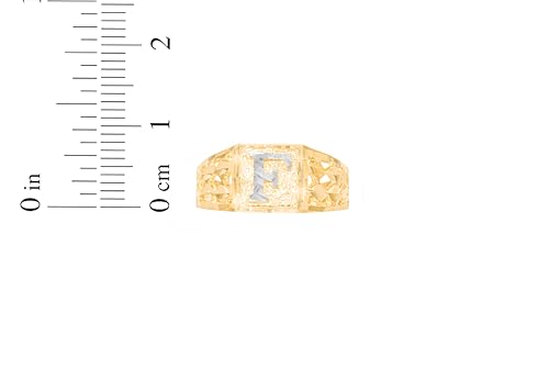 Floreo 10k Yellow Gold Two-Tone 8mm Square A-Z Initial Letter Ring4