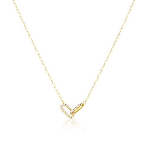 Freekiss Gold Pendant Necklace for Women: Dainty Diamond Necklaces Simple 14K Gold Plated Paperclip Pendant Choker Necklaces Cute CZ Open Oval Necklace Trendy Gold Jewelry for Women