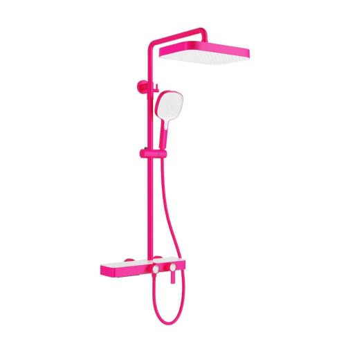BiaoTeng Columna de Ducha Cuadrada con Grifo Cascada 3 Modos agua Fría y Caliente en Laton Set Columna Ducha Altura Ajustable Rosa Roja