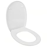 WC-Sitz aus Kunststoff, Weiß, mit Deckel, robuste und pflegeleichte Toilettenbrille, einfache Montage, geräuschmindernde Silikonpuffer, 36,5 x 45 x 3,5 cm