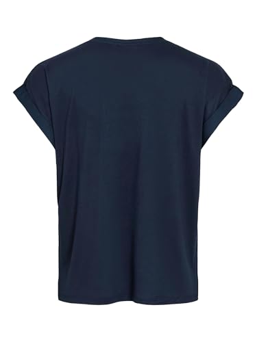 Vila Viellette S/S Satin Top/Su-Noos Camiseta, Azul Marino, 44 Mujeres