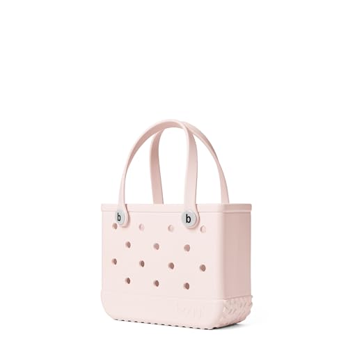 Image of BOGG BAG Bitty Small Tote - 11 inch x 8.5 inch x 4.5 inch - Durable, Washable, Tip-proof - Beach, Pool, Boat, Work, Sports (Petal Pink with White Buttons)