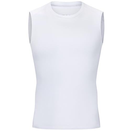 Anawakia Boys Compression Shirt Sleeveless Youth Kids Athletic Tank Tops Quick Dry Undershirt for Basketball Football Baseball(XL,1 Pack:White)