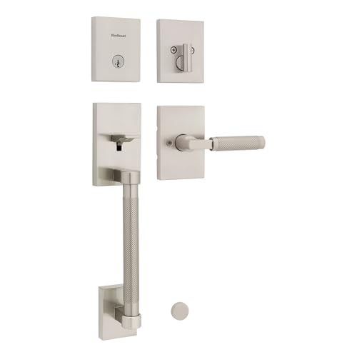 Image of Kwikset Prava Front Door Lock Handle and Deadbolt Set, Entry Handleset Exterior with Interior Reversible Lever, Satin Nickel, Pick Resistant SmartKey Rekey Deadbolt Security, with Microban Protection