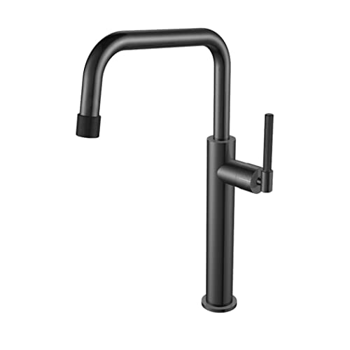 Grifo de lavabo alto con rotación 360°, mezclador latón for encimera, monomando, un solo orificio, color gris pistola