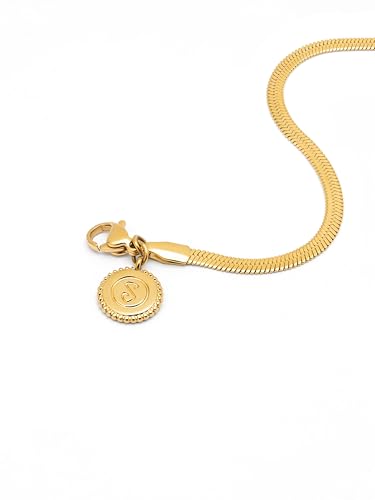 Miniatura 3 de SINGULARU - Pulsera Lisse S. Acero con Acabado en Baño de Oro de 18 Kt. Cadena Plana. Talla Única 16 cm con Alargador 3 cm. Joyas para Mujer
