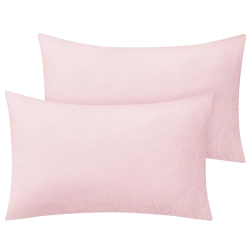 Image of BEDELITE Flannel King Size Pillow Cases Set of 2, Pink, 20x36 Inches | Super Cozy Fuzzy Velvet Pillow Shams with Zipper Closure, Soft Fleece Pillowcases for Bedroom, Sofa, Couch, All-Season Use