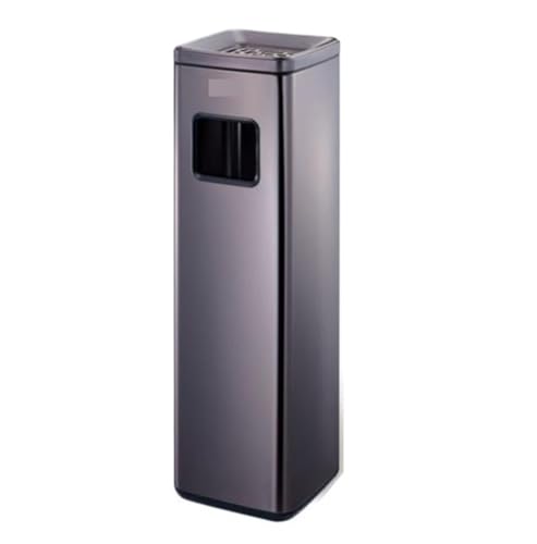 Outdoor Stainless Steel Trash Can & Ashtray, Vertical Metal Design, Floor Standing Garbage Bin for Patios, Gardens & Parks - Durable Brown Outdoor Waste Container