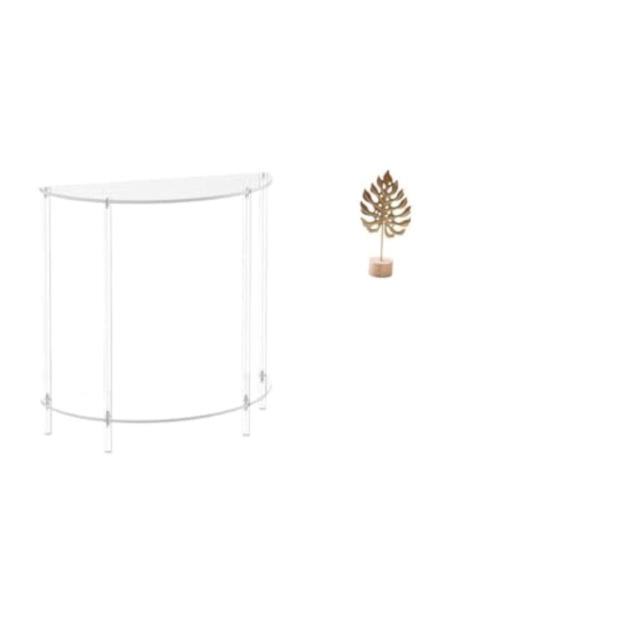 Acrylic Leaf Side Table with Metal Leaf Sculpture, Home Decor