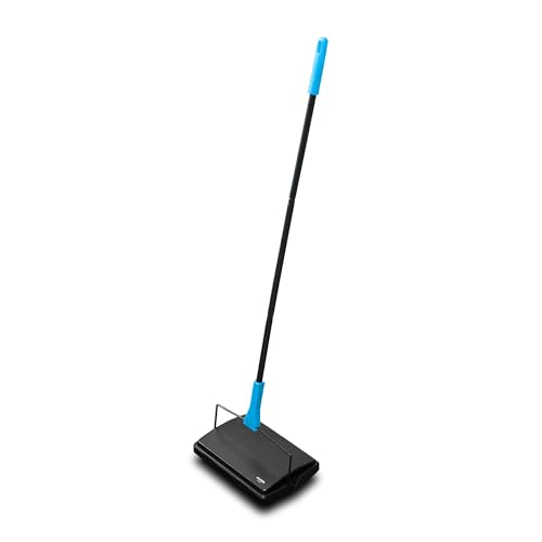 Addis Carpet Sweeper Manual Roller Floor Cleaning for Hard Floors and Carpets Non Electric manual push supplied with comb brush cleaner Black Blue