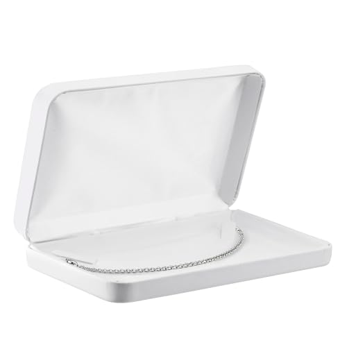 Caixa de presente para colar – Estojo de armazenamento e exibição de joias de couro sintético sintético branco de luxo com tampa de cetim e embalador branco para casamento, aniversário e noivado