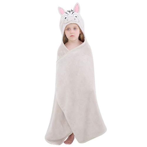 Image of MICHLEY Cartoon Hooded Baby Towel Unisex, Premium Soft Swimming Bathrobe Large Washcloths 27.5 inch x 47 inch for 0-7T (Zebra)