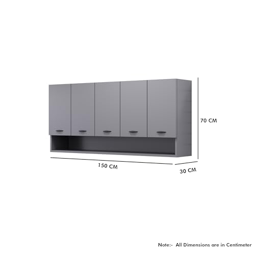 Image of Bniture Engineered Wood Wall-Mount Kitchen Cabinet | Modular Kitchen Storage Cabinet with Shelves & 5 Doors | Space-Saving Wall Cabinet for Kitchen (Slate Grey)