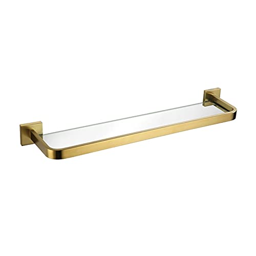 WBJGUOD Bathroom Glass Shelf with Gold Frame Wall Mounted Tempered Brushed Stainless Steel Support 30cm for Storage and nization