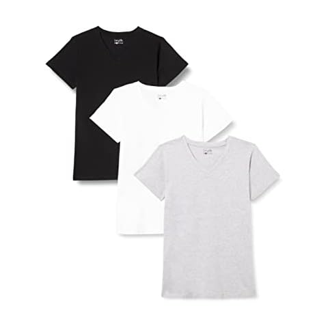 Berydale Women's T-Shirt with V-Neck, White/Light Grey/Black, L Cover