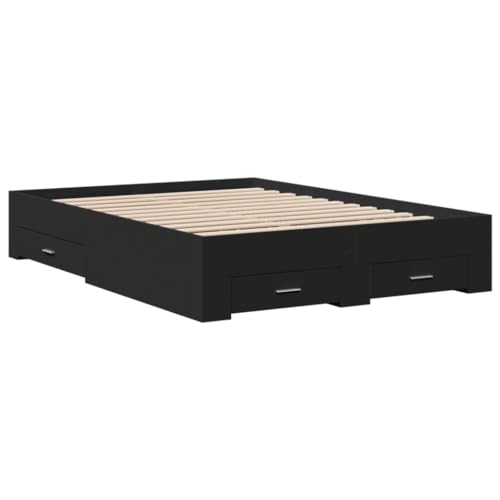 vidaXL Cama con Cajones, Somier Doble de Invitados, Estructura de Cama, Mueble para Dormitorio, Madera de Ingeniería Negro 135x190 cm