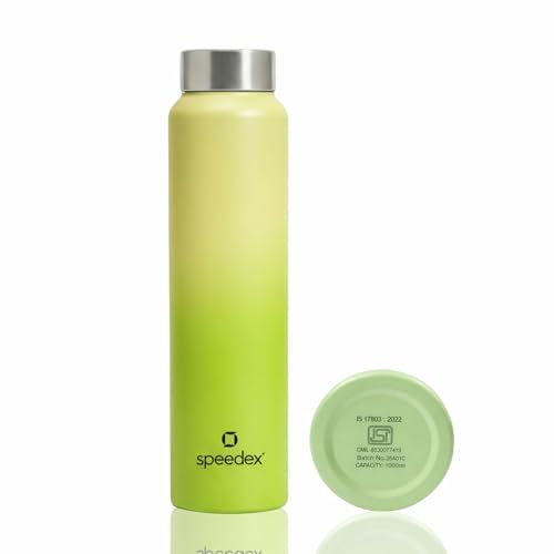 Image of Speedex Stainless Steel Water Bottle 1 Ltr, Leak Proof Screw Cap, BIS Approved 1000 ml Metal Bottle For Daily, Office, School, Gym, Travel Use for Men, Women, Kids, Adults, Lime Green, Set of 1