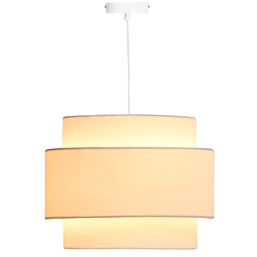 HOMCOM Suspension abat-jour luminaire lustre plafonnier lampe blanc style contemporain Ø 37 cm hauteur réglable