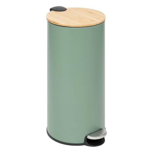 5five - Poubelle de Cuisine à Pédale Modern Color - Vert - 30 L - Couvercle Bambou, Seau Amovible, Fermeture Douce - Pour Maison, Bureau