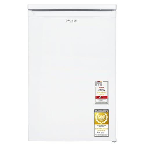 Exquisit Kühlschrank mit Gefrierfach | 109 l Nutzinhalt, Energieklasse E, 40 dB(A) | kompakte Bauform, 4-Sterne-Gefrierfach, LED-Beleuchtung, manuelle Abtauung | KS516-4-E-040E weiss