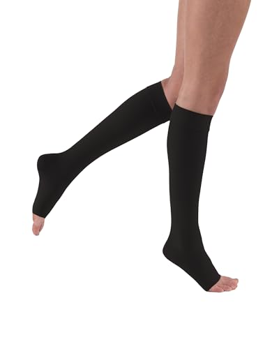 Image of JOBST Relief Knee High Graduated Compression Socks 20-30mmHg - Comfortable Unisex Design - Open Toe, Black, X-Large Full Calf