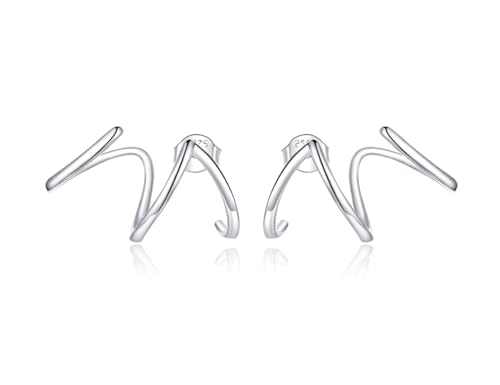 VOROCO Dainty Trendy Earrings 925 Sterling Silver Stud Earrings Triple Illusion Cuff Huggie Claw Earrings Piercings Studs for Women Jewelry Gifts