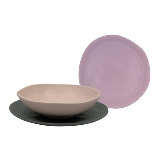 Omniacasa Servizio Piatti 18 Pezzi per 6 Persone – Set Stoneware Organic Nature, Stile Nordico, Colori Pastello, Lavastoviglie e Microonde