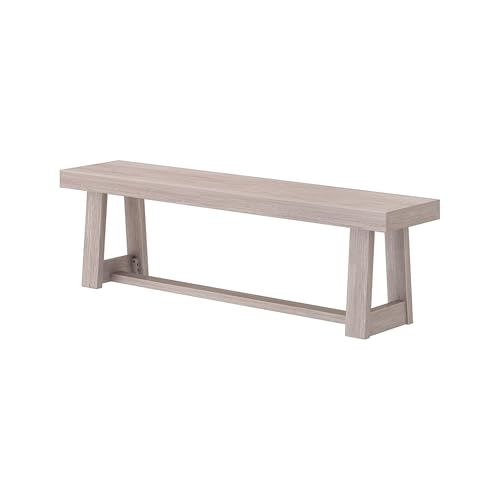 Plank+Beam 60" Farmhouse Dining Bench, Solid Wood Entryway Bench, Wooden Outdoor Bench, Kitchen Dining Seat, Dining Room, Home Office, Living Room Furniture, Easy Assembly, Seashell Wirebrush
