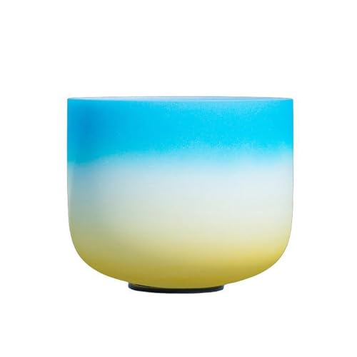 8インチ ブルー イエロー サウンドボウル クリスタルシンギングボウル チャクラボウル 瞑想 マインドフルネス サウンドセラピー エネルギーヒーリングのギフト 無料のゴム製マレットとOリング付き(A Note)