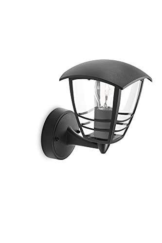 Philips Creek Outdoor Wall Light, IP44 Weather-resistant, Durable, Aluminium, Classic Design, Black, E27 Bulb Sold Separately