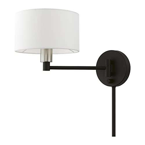 Image of Livex Lighting 40080-04 1 Light Swing Arm Wall Lamp, Black with Brushed Nickel Accent, 9 x 9.75