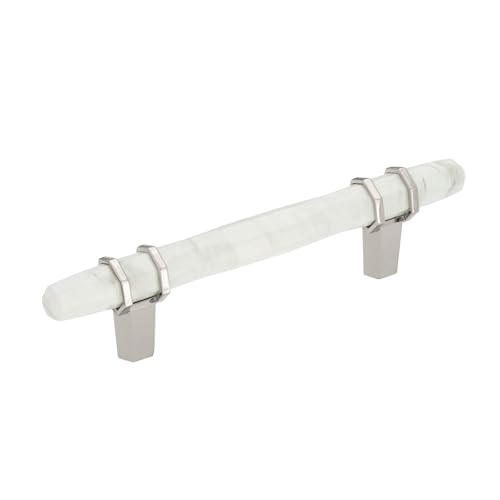 Image of Amerock | Cabinet Pull | Marble White /Polished Nickel | 3-3 /4 inch (96 mm) Center to Center | Carrione | 1 Pack | Drawer Pull | Drawer Handle | Cabinet Hardware