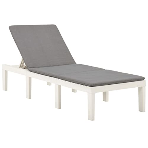 vidaXL Chaise Longue avec Coussin Bain de Soleil de Jardin Chaise Longue de Patio Transat de Terrasse Extérieur Arrière-Cour Plastique Blanc