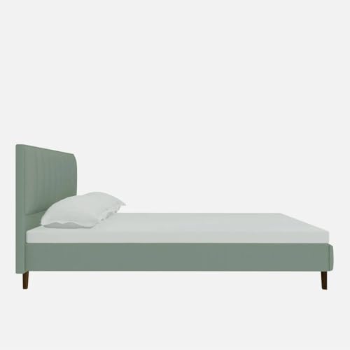 Image of Wooden Modern Upholstered King Size Bed for Bedroom | Wooden Double Bed Without Storage | Platform Cot Upholstered Bed with Upholstery Fabric | Engineered Wood | 6.5 x 6 Ft | Grey-B