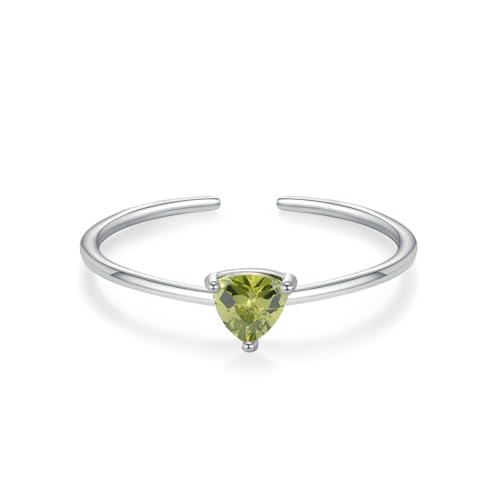 Bague or blanc 18 carats et péridot ajustable, bijou solitaire empilable de tous les jours