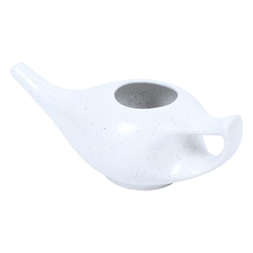 Image of QIMACPLUS Leak-Proof Durable Ceramic Jal Neti Pot | Non-Metallic, Lead-Free, Microwave & Dishwasher Safe with Comfortable Grip | 1 PCS (Marble - 220 ML)