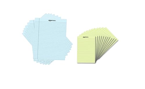 Image of AmazonBasics Wide Ruled 10.5x8.5 Blue (Pack of 6) & 5 x 8 Green (Pack of 12)- Inch 50-Sheet Lined Writing Note Pad,