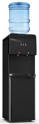 Tehanld Top Loading Water Cooler Dispenser Hot Cold & Cool Water Dispenser for 3 or 5 Gallon Bottles, Child Safety Lock, Simple Quite Design, Ideal for Home, Office, Living Room, Space Black