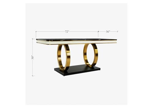 Image of 6-Seater Dining Table with Nano Composite Marble Top and PVC Golden Wooden Base |2yr Warranty - Includes 6 Fabric Upholstered Chairs (Grey&Cream)