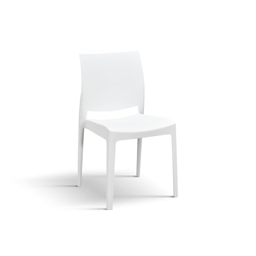 PAZZO DESIGN Sedia Alberto, Set Da 4 Sedie, Bianco, Sedia In Polipropilene, Sedia Cucina, Sedia Sala Da Pranzo, Sedia Per Ufficio, Impilabile - id_2080